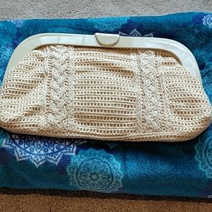 Vintage cream woven alabaster handle bag